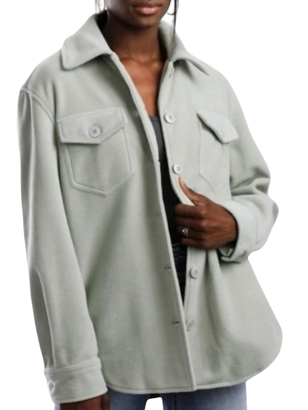 joie Boyfriend Shacket in Sage Green XS Button Down Shirt Jacket